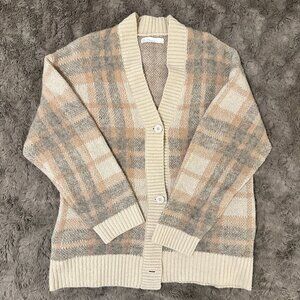 [OAK + FORT] Fuzzy Oversized Plaid Cardigan